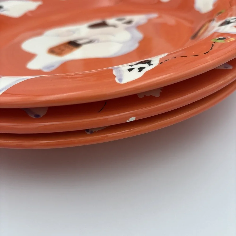 White Barn Candle Co 11 in Plate Set Of 4 Halloween Orange Ghost Trick Or Treat